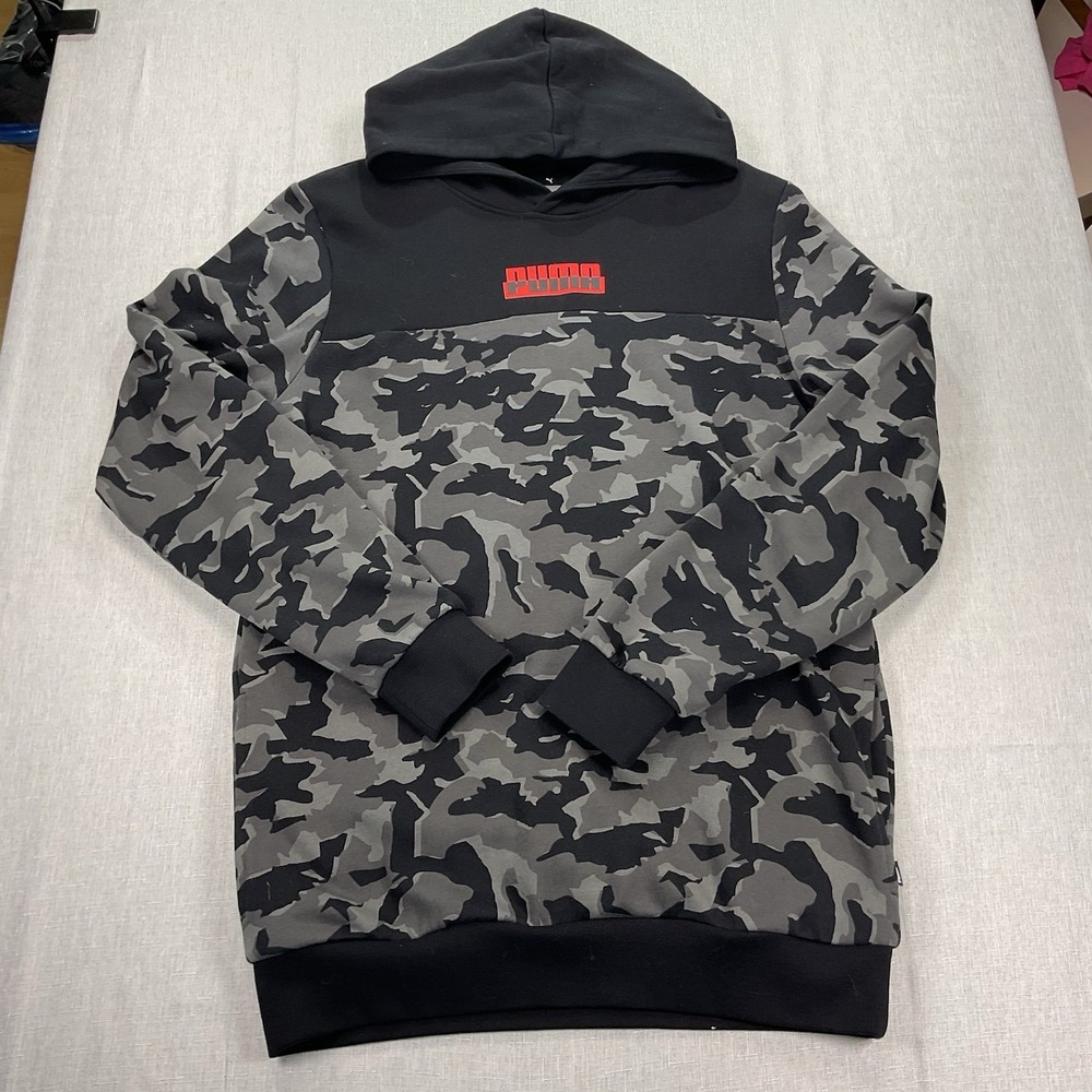 Puma Men's Core Black And Gray Camo All Over Print Hoodie Size S